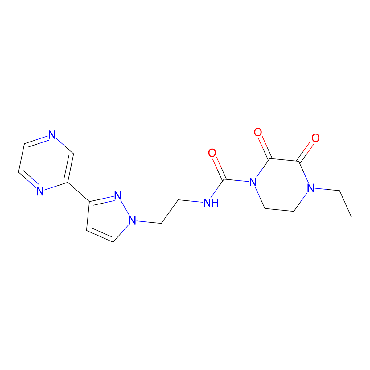 4-ethyl-2,3-dioxo-N-(2-(3-(pyrazin-2-yl)-1H-pyrazol-1-yl)ethyl)piperazine-1-carboxamide molecular structure, CAS 2034505-00-3