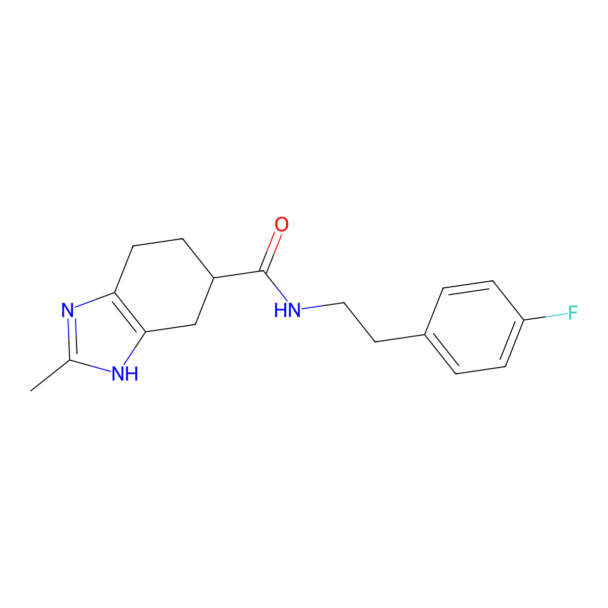 N-(4-fluorophenethyl)-2-methyl-4,5,6,7-tetrahydro-1H-benzo[d]imidazole-5-carboxamide molecular structure, CAS 2034505-06-9