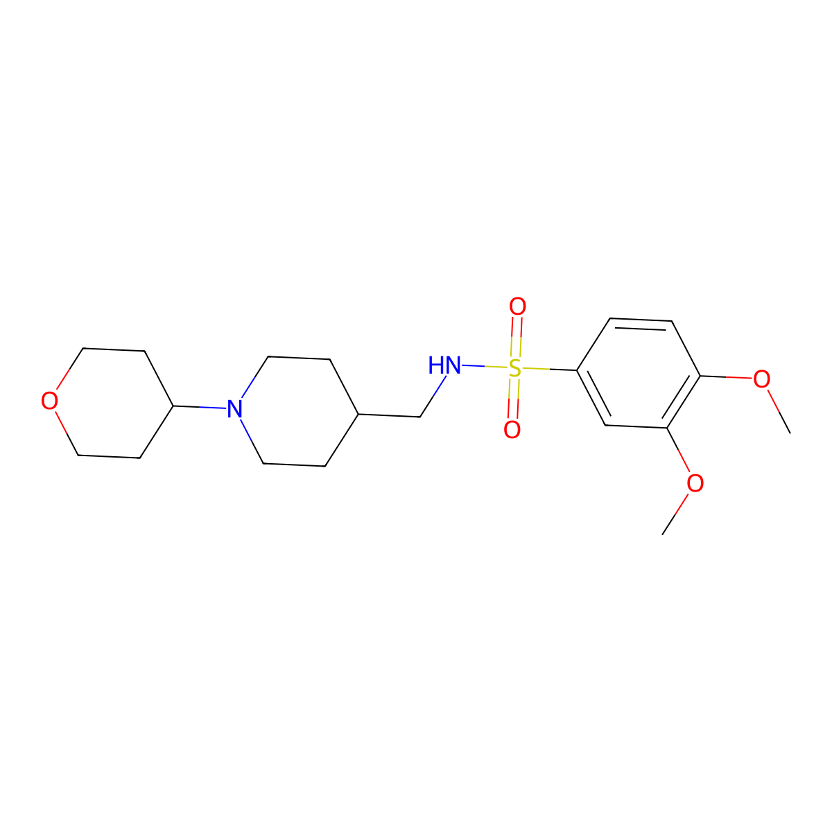 3,4-dimethoxy-N-((1-(tetrahydro-2H-pyran-4-yl)piperidin-4-yl)methyl)benzenesulfonamide molecular structure, CAS 2034505-13-8