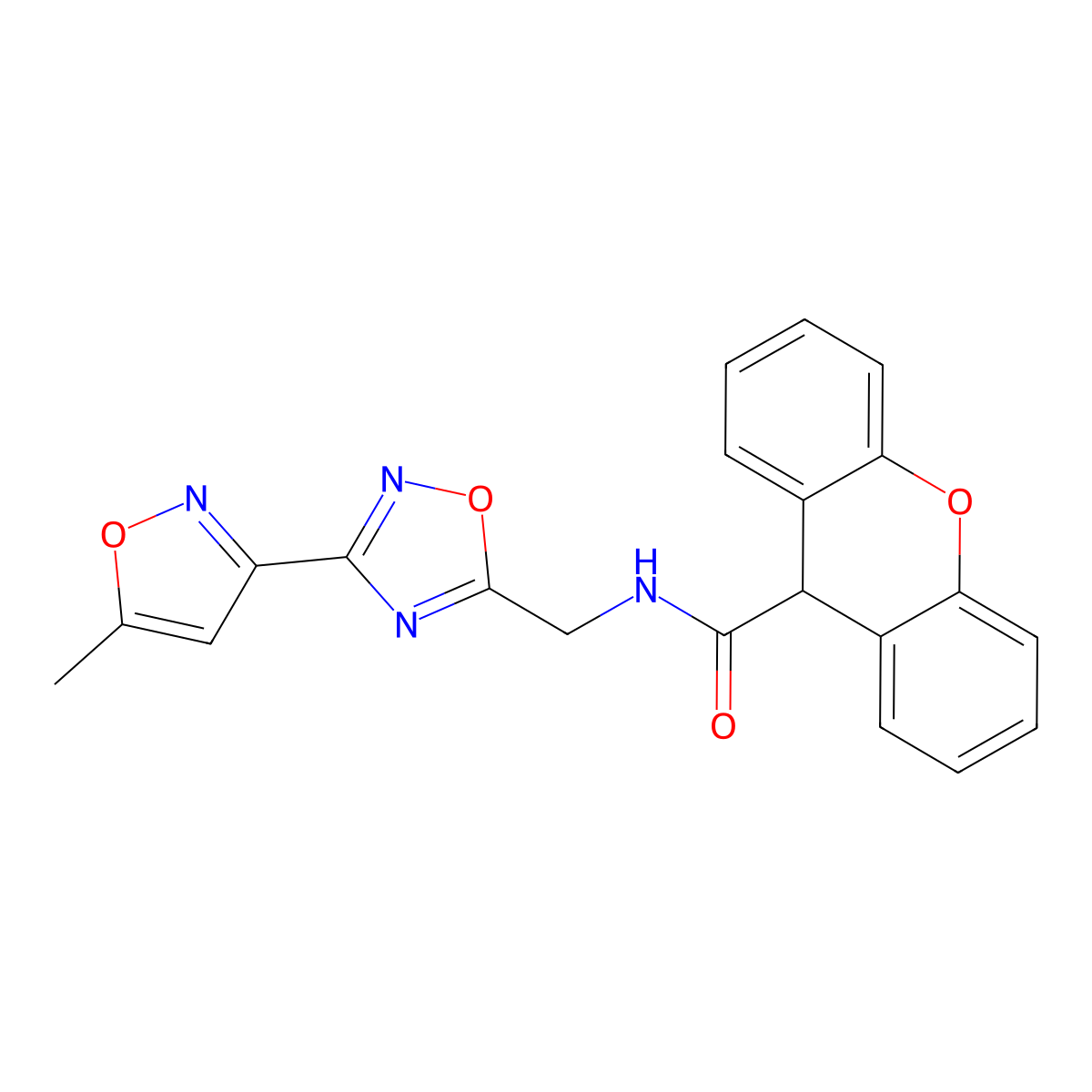 N-((3-(5-methylisoxazol-3-yl)-1,2,4-oxadiazol-5-yl)methyl)-9H-xanthene-9-carboxamide molecular structure, CAS 2034505-15-0