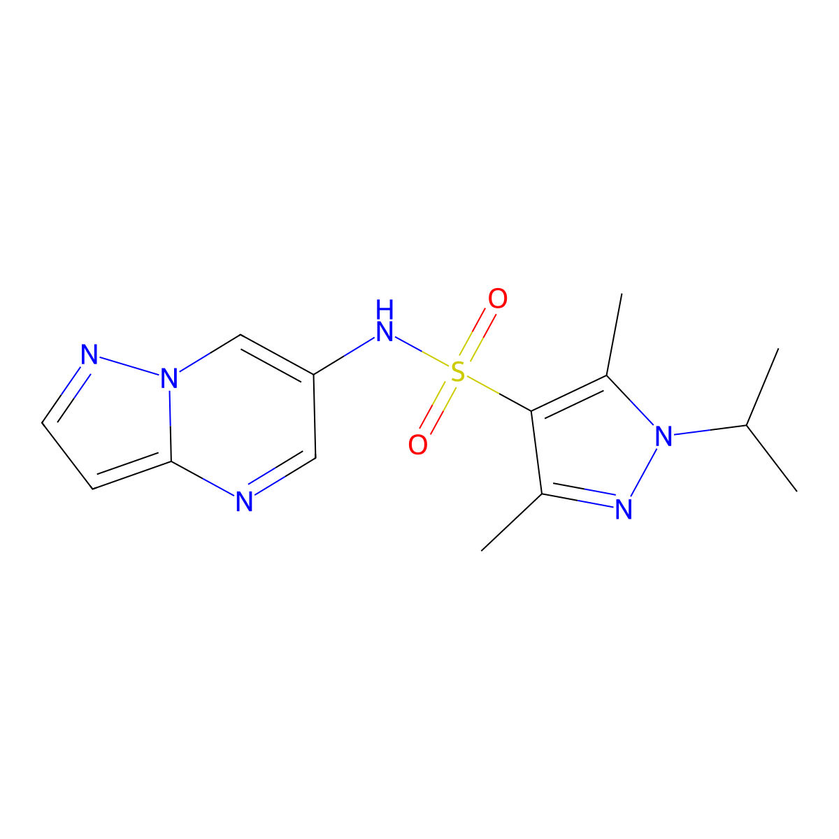3,5-dimethyl-1-(propan-2-yl)-N-{pyrazolo[1,5-a]pyrimidin-6-yl}-1H-pyrazole-4-sulfonamide molecular structure, CAS 2034505-18-3