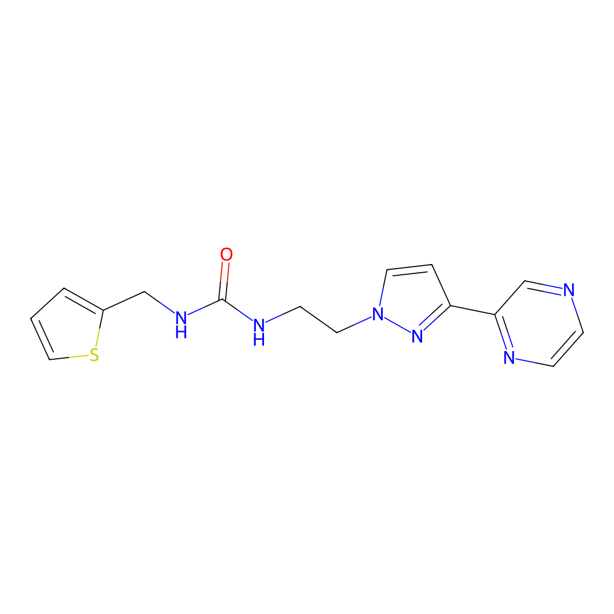 1-(2-(3-(pyrazin-2-yl)-1H-pyrazol-1-yl)ethyl)-3-(thiophen-2-ylmethyl)urea molecular structure, CAS 2034505-21-8