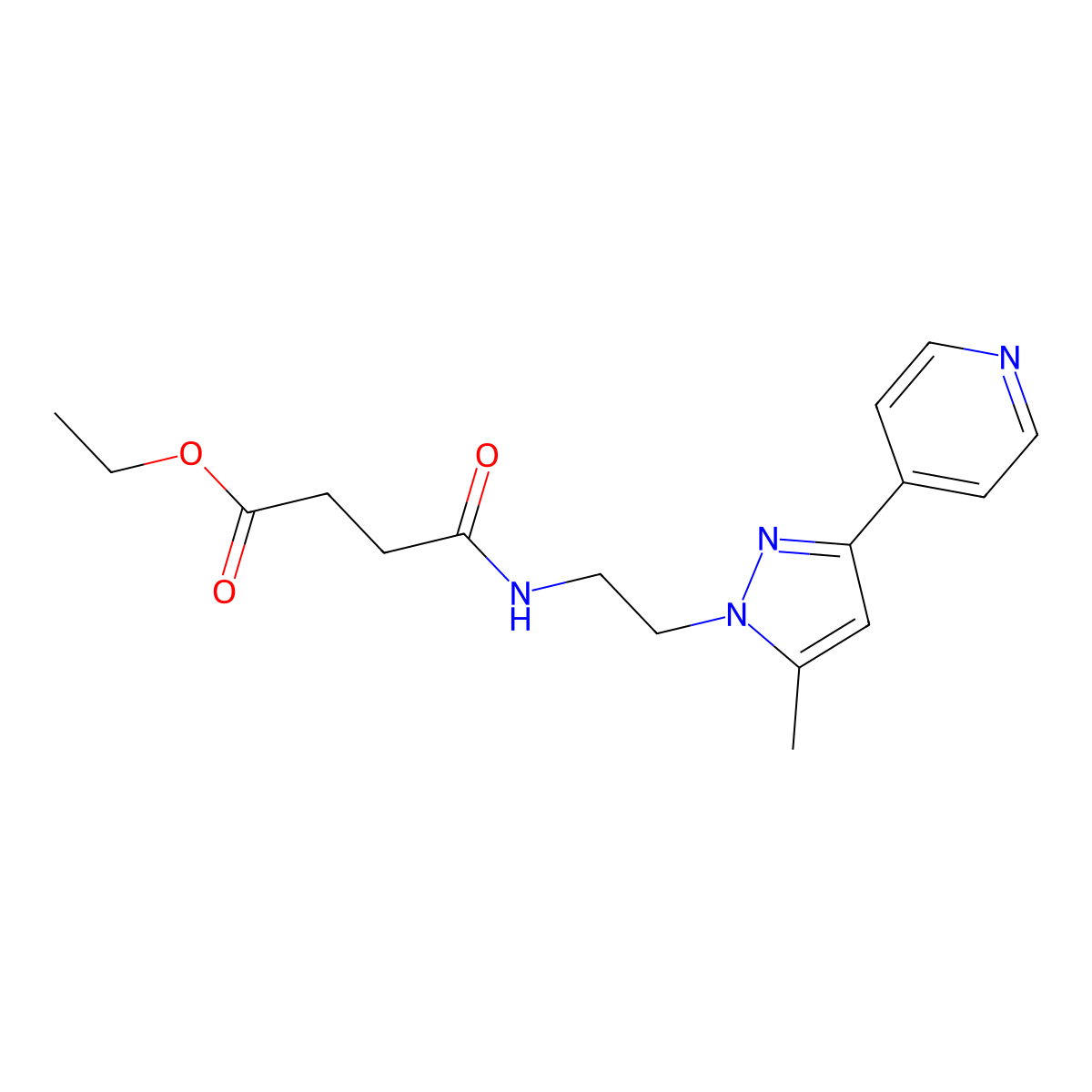 ethyl 4-((2-(5-methyl-3-(pyridin-4-yl)-1H-pyrazol-1-yl)ethyl)amino)-4-oxobutanoate molecular structure, CAS 2034505-26-3