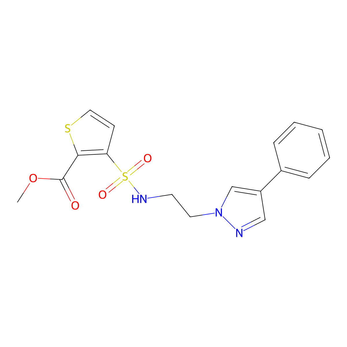 methyl 3-(N-(2-(4-phenyl-1H-pyrazol-1-yl)ethyl)sulfamoyl)thiophene-2-carboxylate molecular structure, CAS 2034505-28-5