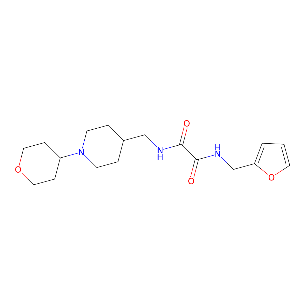 N1-(furan-2-ylmethyl)-N2-((1-(tetrahydro-2H-pyran-4-yl)piperidin-4-yl)methyl)oxalamide molecular structure, CAS 2034505-29-6