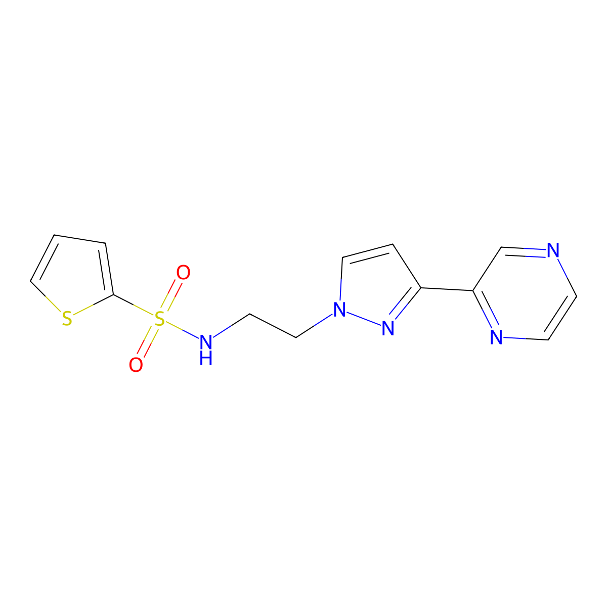 N-(2-(3-(pyrazin-2-yl)-1H-pyrazol-1-yl)ethyl)thiophene-2-sulfonamide molecular structure, CAS 2034505-33-2