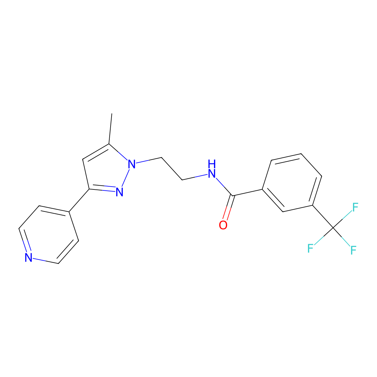 N-(2-(5-methyl-3-(pyridin-4-yl)-1H-pyrazol-1-yl)ethyl)-3-(trifluoromethyl)benzamide molecular structure, CAS 2034505-34-3