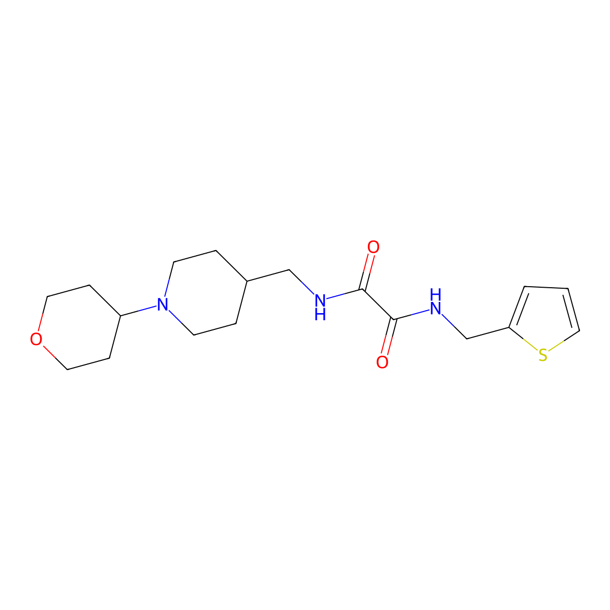 N1-((1-(tetrahydro-2H-pyran-4-yl)piperidin-4-yl)methyl)-N2-(thiophen-2-ylmethyl)oxalamide molecular structure, CAS 2034505-35-4