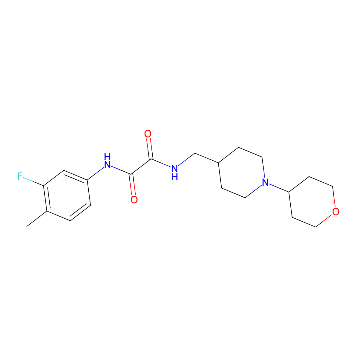 N1-(3-fluoro-4-methylphenyl)-N2-((1-(tetrahydro-2H-pyran-4-yl)piperidin-4-yl)methyl)oxalamide molecular structure, CAS 2034505-41-2