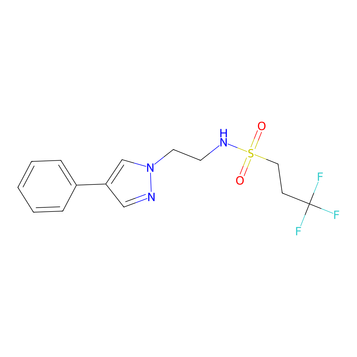 3,3,3-trifluoro-N-(2-(4-phenyl-1H-pyrazol-1-yl)ethyl)propane-1-sulfonamide molecular structure, CAS 2034505-45-6
