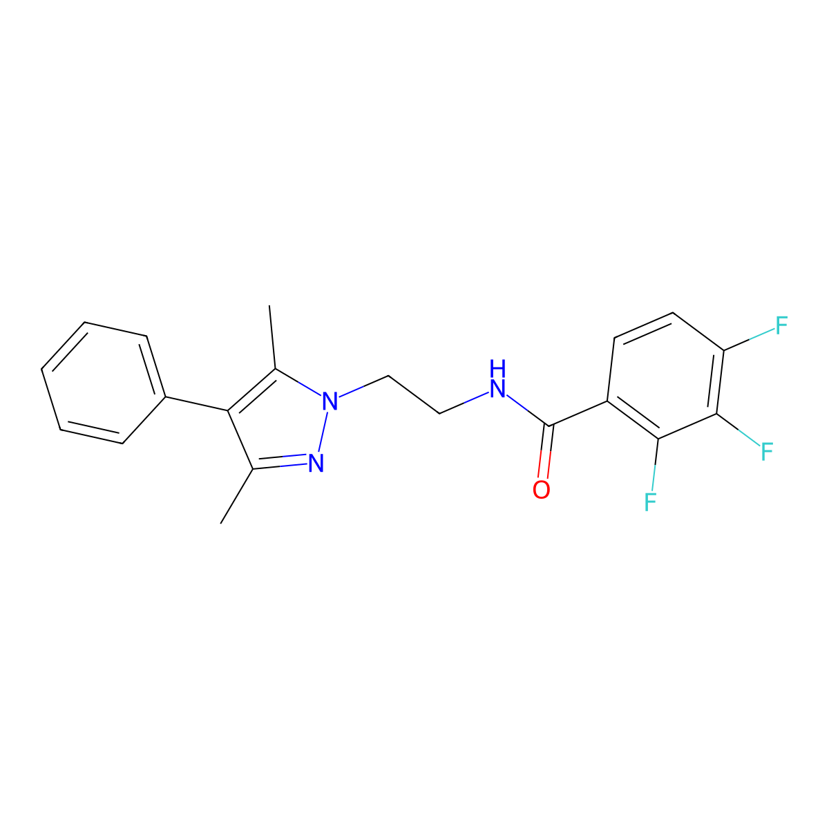 N-(2-(3,5-dimethyl-4-phenyl-1H-pyrazol-1-yl)ethyl)-2,3,4-trifluorobenzamide molecular structure, CAS 2034505-51-4
