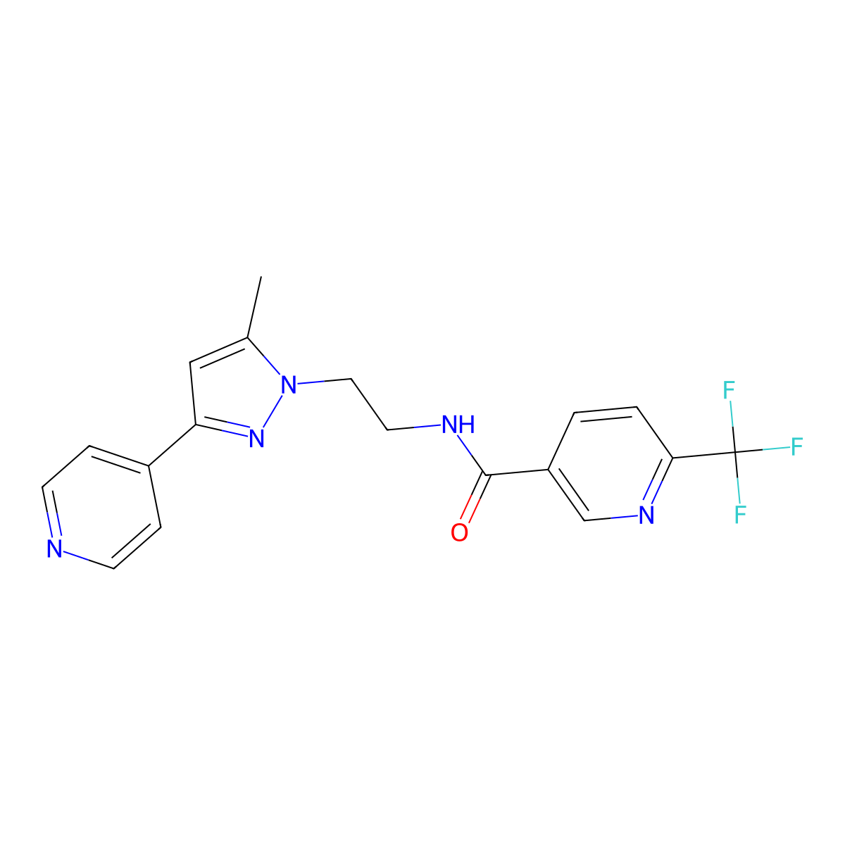 N-(2-(5-methyl-3-(pyridin-4-yl)-1H-pyrazol-1-yl)ethyl)-6-(trifluoromethyl)nicotinamide molecular structure, CAS 2034505-54-7
