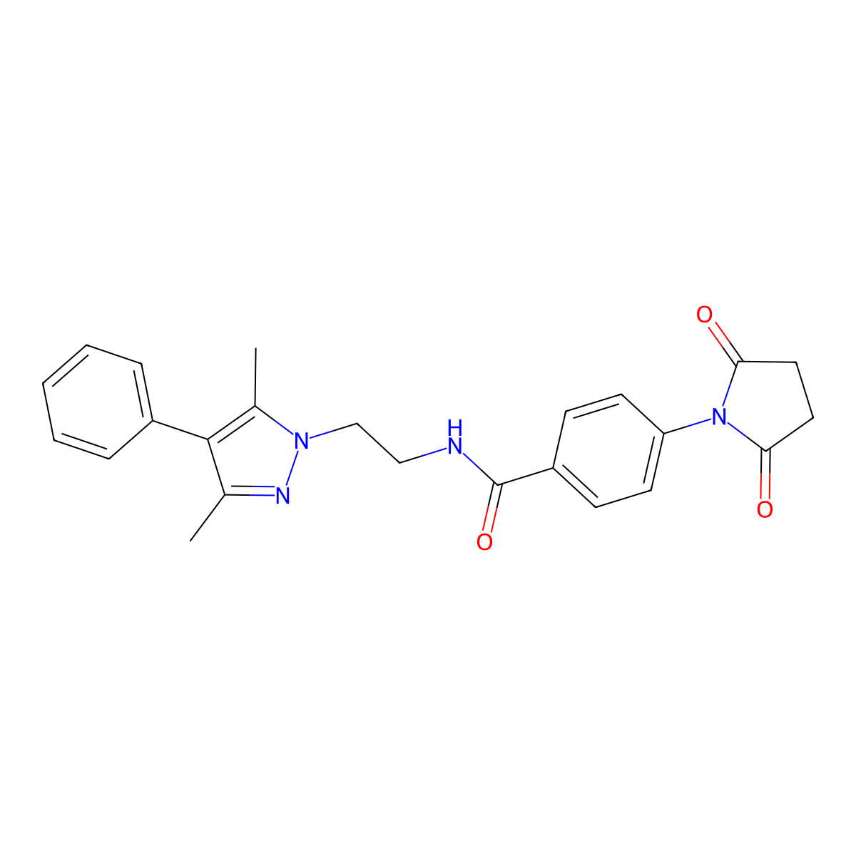 N-(2-(3,5-dimethyl-4-phenyl-1H-pyrazol-1-yl)ethyl)-4-(2,5-dioxopyrrolidin-1-yl)benzamide molecular structure, CAS 2034505-57-0