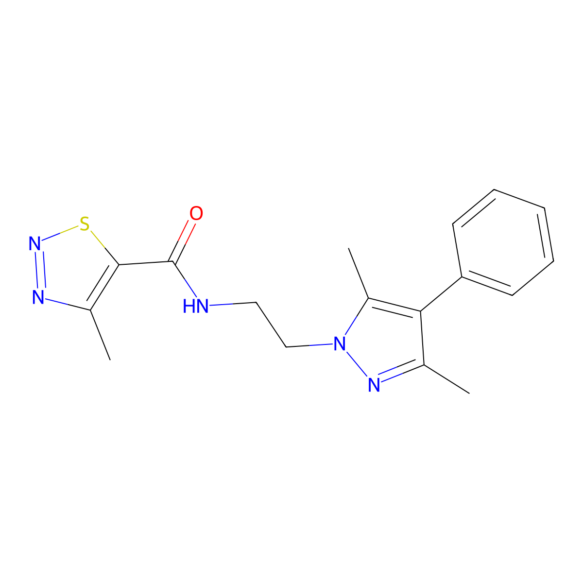 N-[2-(3,5-dimethyl-4-phenyl-1H-pyrazol-1-yl)ethyl]-4-methyl-1,2,3-thiadiazole-5-carboxamide molecular structure, CAS 2034505-70-7