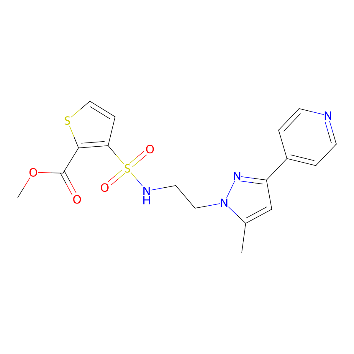 methyl 3-(N-(2-(5-methyl-3-(pyridin-4-yl)-1H-pyrazol-1-yl)ethyl)sulfamoyl)thiophene-2-carboxylate molecular structure, CAS 2034505-74-1