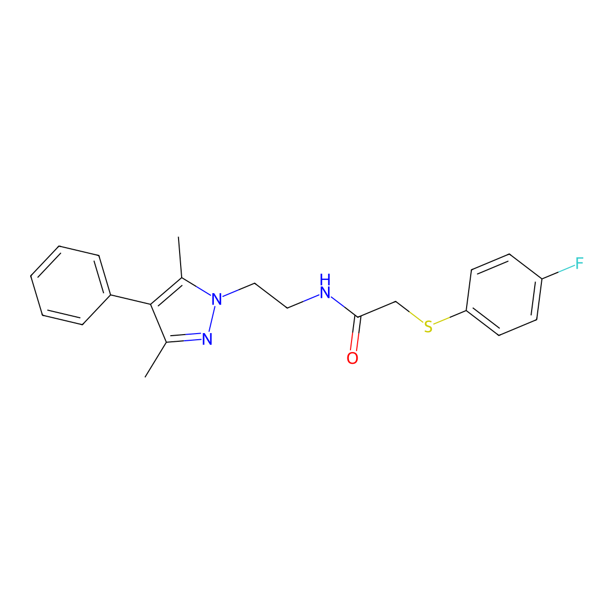N-(2-(3,5-dimethyl-4-phenyl-1H-pyrazol-1-yl)ethyl)-2-((4-fluorophenyl)thio)acetamide molecular structure, CAS 2034505-76-3