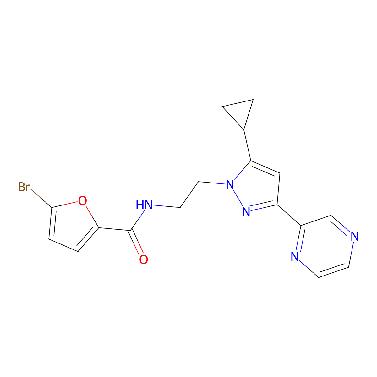 5-bromo-N-{2-[5-cyclopropyl-3-(pyrazin-2-yl)-1H-pyrazol-1-yl]ethyl}furan-2-carboxamide molecular structure, CAS 2034505-77-4