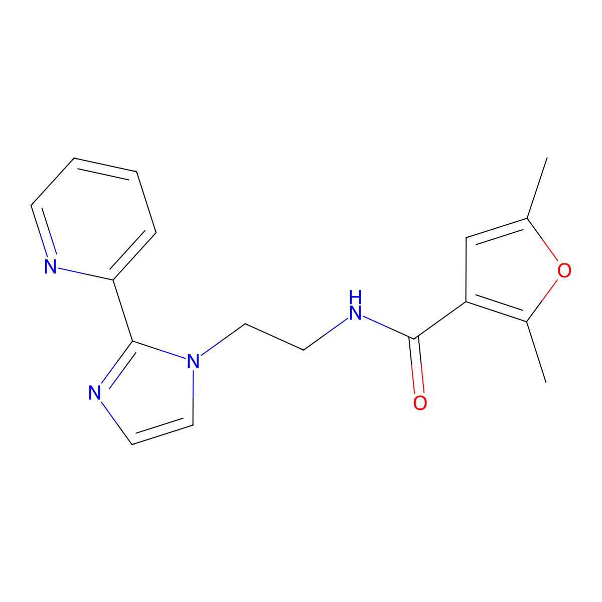 2,5-dimethyl-N-{2-[2-(pyridin-2-yl)-1H-imidazol-1-yl]ethyl}furan-3-carboxamide molecular structure, CAS 2034505-78-5