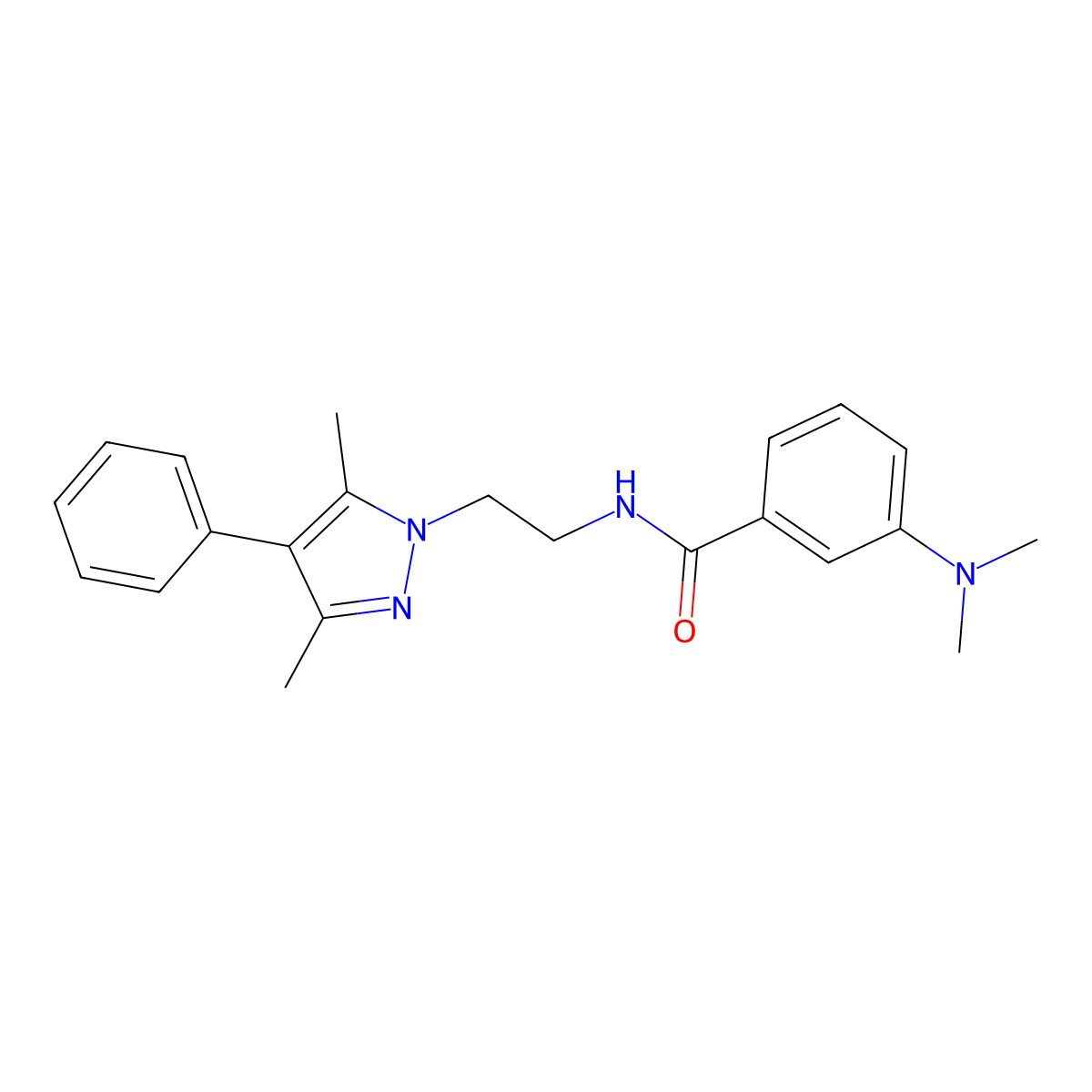 N-(2-(3,5-dimethyl-4-phenyl-1H-pyrazol-1-yl)ethyl)-3-(dimethylamino)benzamide molecular structure, CAS 2034505-84-3