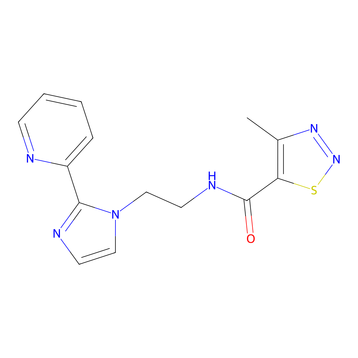 4-methyl-N-(2-(2-(pyridin-2-yl)-1H-imidazol-1-yl)ethyl)-1,2,3-thiadiazole-5-carboxamide molecular structure, CAS 2034505-85-4