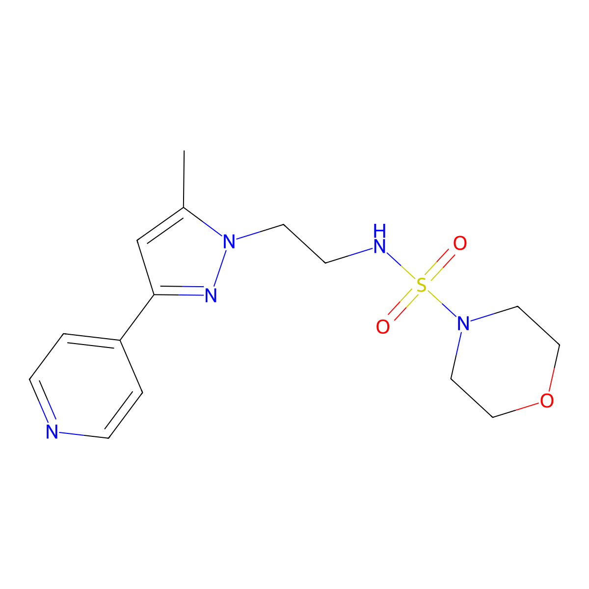 N-(2-(5-methyl-3-(pyridin-4-yl)-1H-pyrazol-1-yl)ethyl)morpholine-4-sulfonamide molecular structure, CAS 2034505-90-1