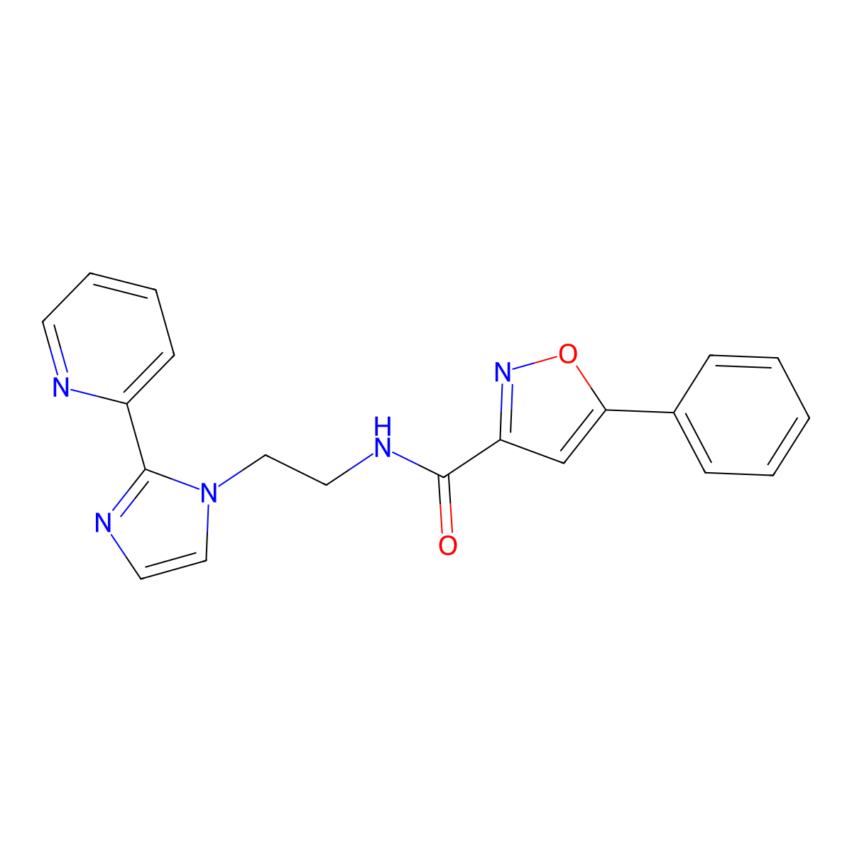 5-phenyl-N-(2-(2-(pyridin-2-yl)-1H-imidazol-1-yl)ethyl)isoxazole-3-carboxamide molecular structure, CAS 2034505-94-5