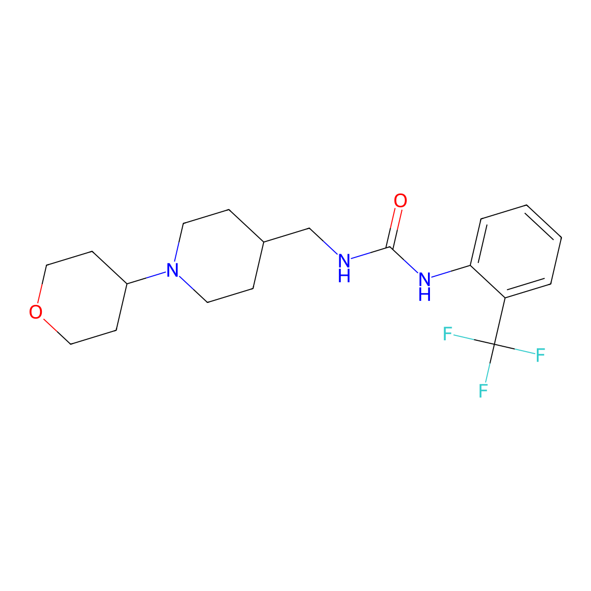 1-((1-(tetrahydro-2H-pyran-4-yl)piperidin-4-yl)methyl)-3-(2-(trifluoromethyl)phenyl)urea molecular structure, CAS 2034505-95-6