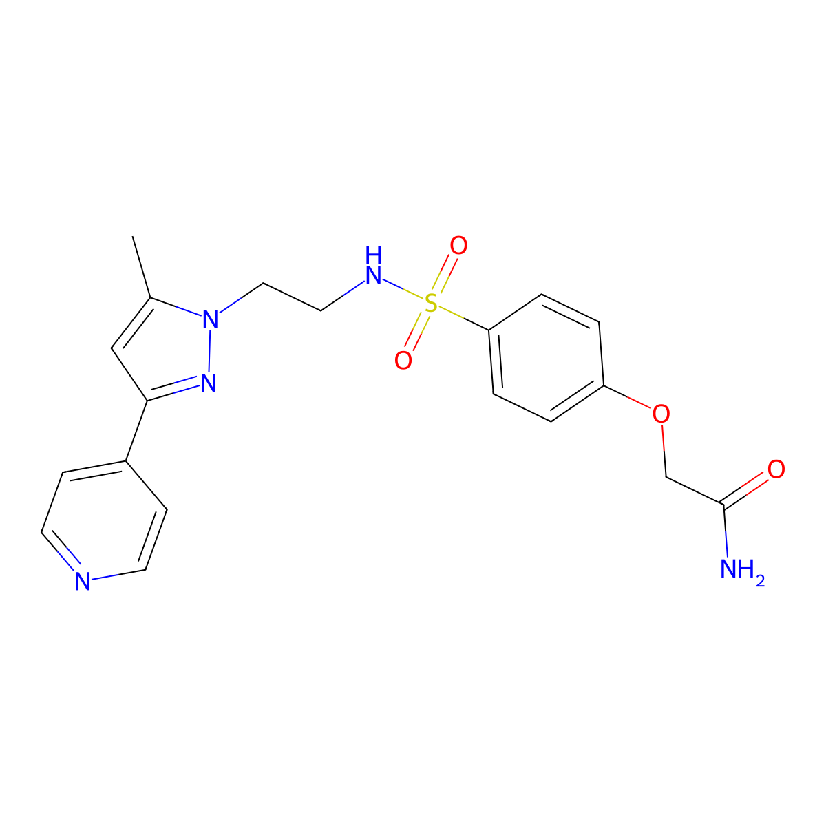 2-(4-(N-(2-(5-methyl-3-(pyridin-4-yl)-1H-pyrazol-1-yl)ethyl)sulfamoyl)phenoxy)acetamide molecular structure, CAS 2034505-96-7