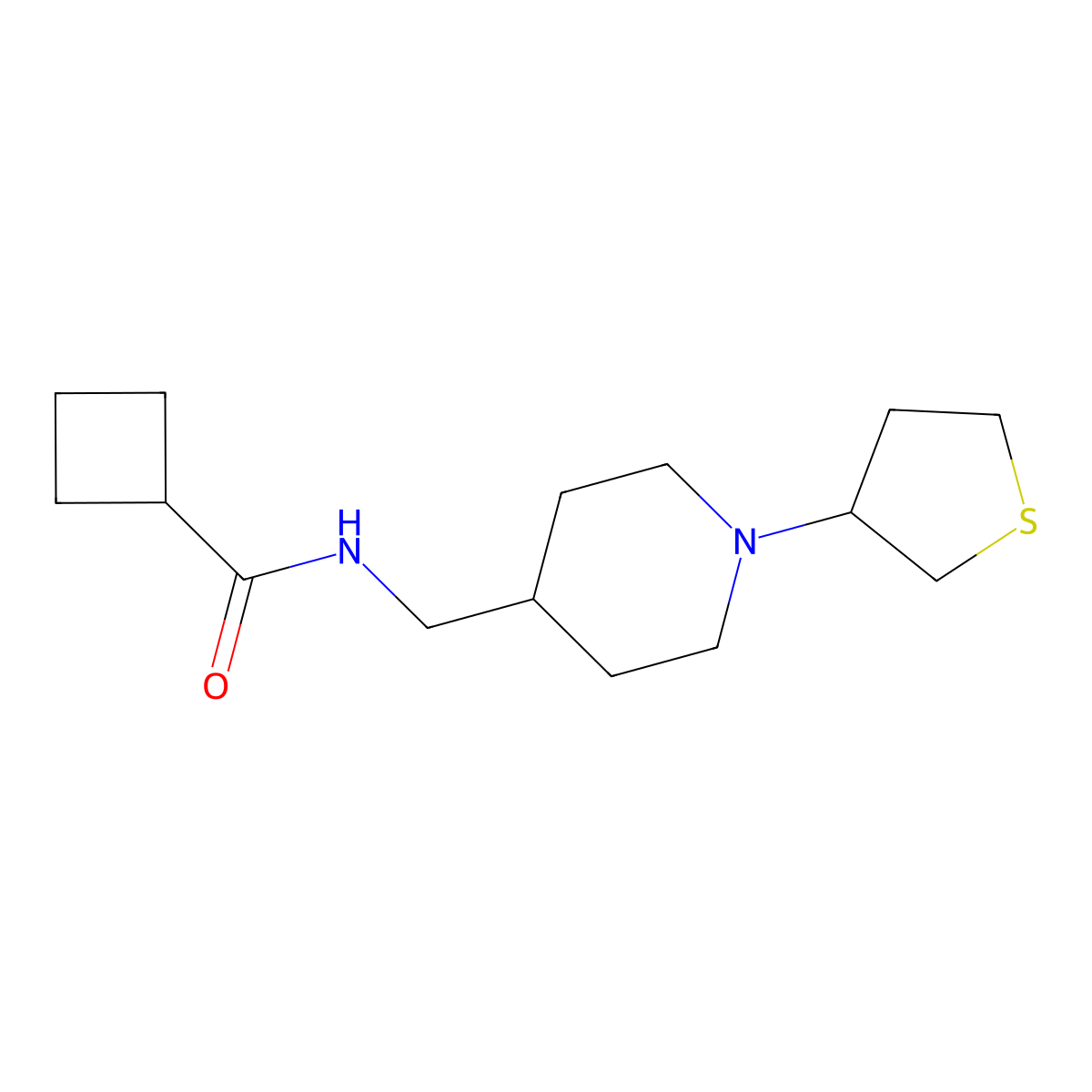 N-((1-(tetrahydrothiophen-3-yl)piperidin-4-yl)methyl)cyclobutanecarboxamide molecular structure, CAS 2034506-04-0