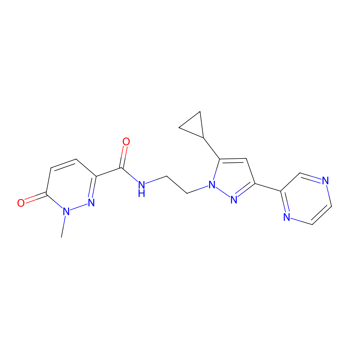 N-{2-[5-cyclopropyl-3-(pyrazin-2-yl)-1H-pyrazol-1-yl]ethyl}-1-methyl-6-oxo-1,6-dihydropyridazine-3-carboxamide molecular structure, CAS 2034506-08-4