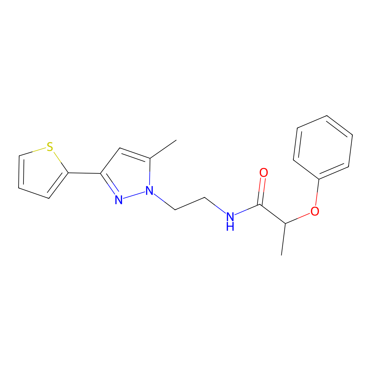 N-{2-[5-methyl-3-(thiophen-2-yl)-1H-pyrazol-1-yl]ethyl}-2-phenoxypropanamide molecular structure, CAS 2034506-09-5