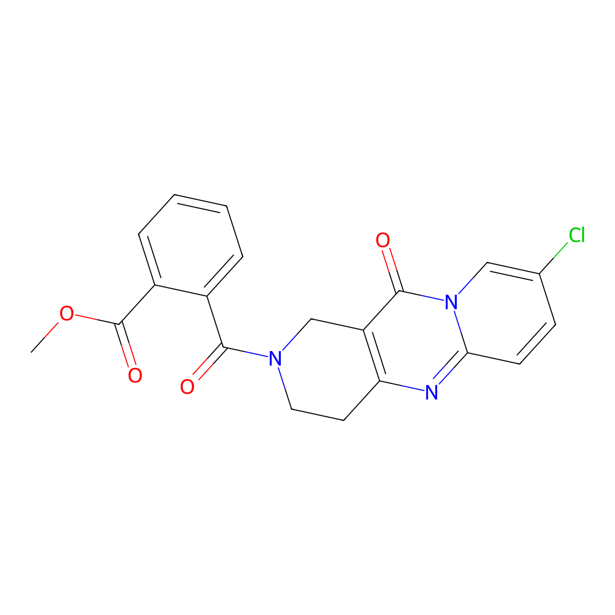 methyl 2-(8-chloro-11-oxo-2,3,4,11-tetrahydro-1H-dipyrido[1,2-a:4',3'-d]pyrimidine-2-carbonyl)benzoate molecular structure, CAS 2034506-10-8