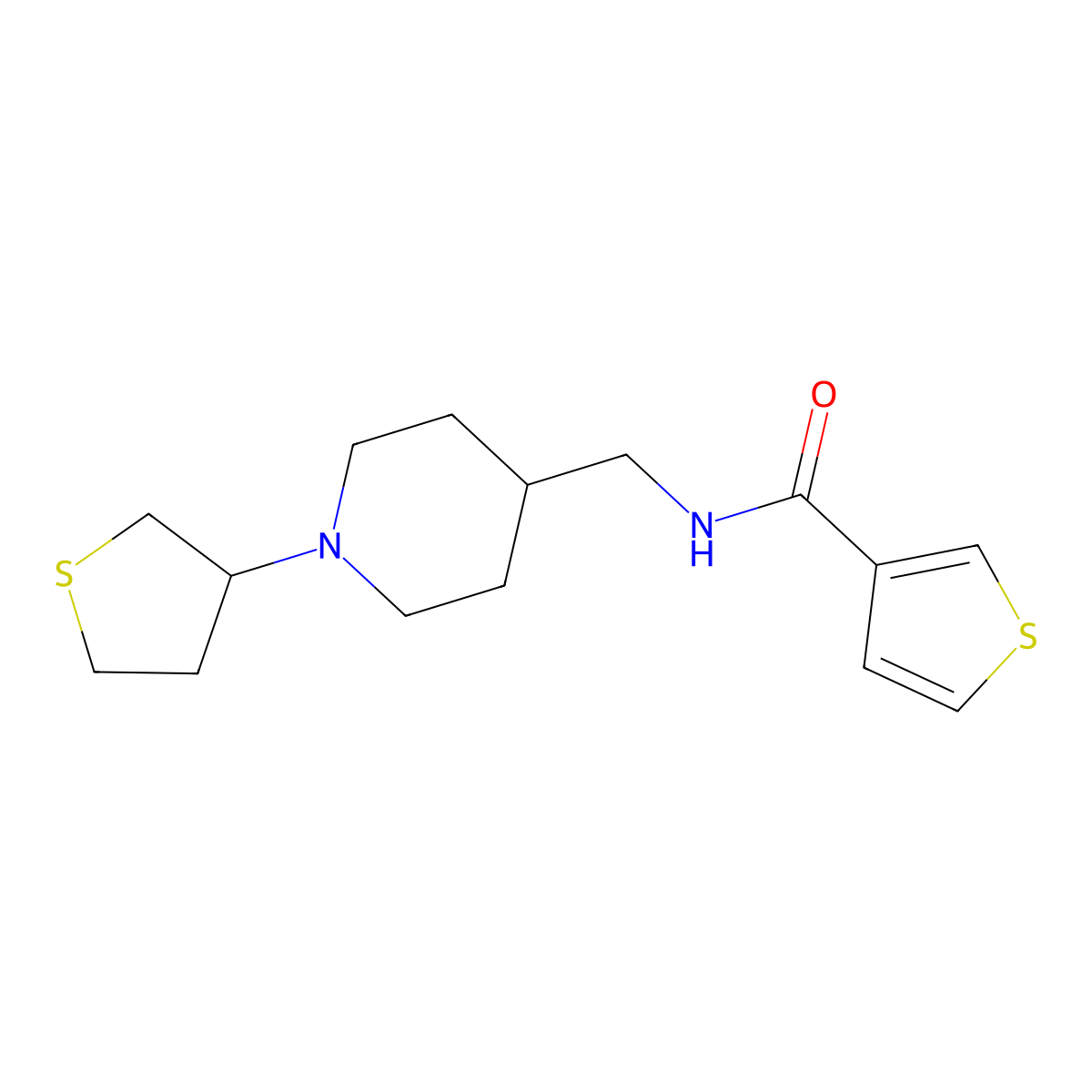 N-((1-(tetrahydrothiophen-3-yl)piperidin-4-yl)methyl)thiophene-3-carboxamide molecular structure, CAS 2034506-15-3
