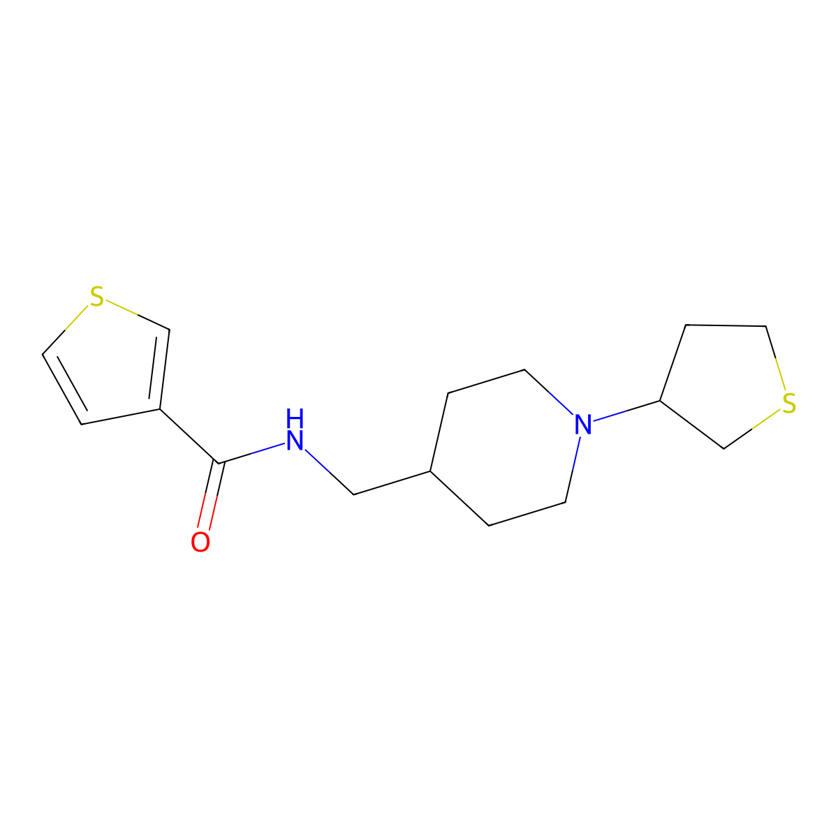 N-((1-(tetrahydrothiophen-3-yl)piperidin-4-yl)methyl)thiophene-3-carboxamide molecular structure, CAS 2034506-15-3