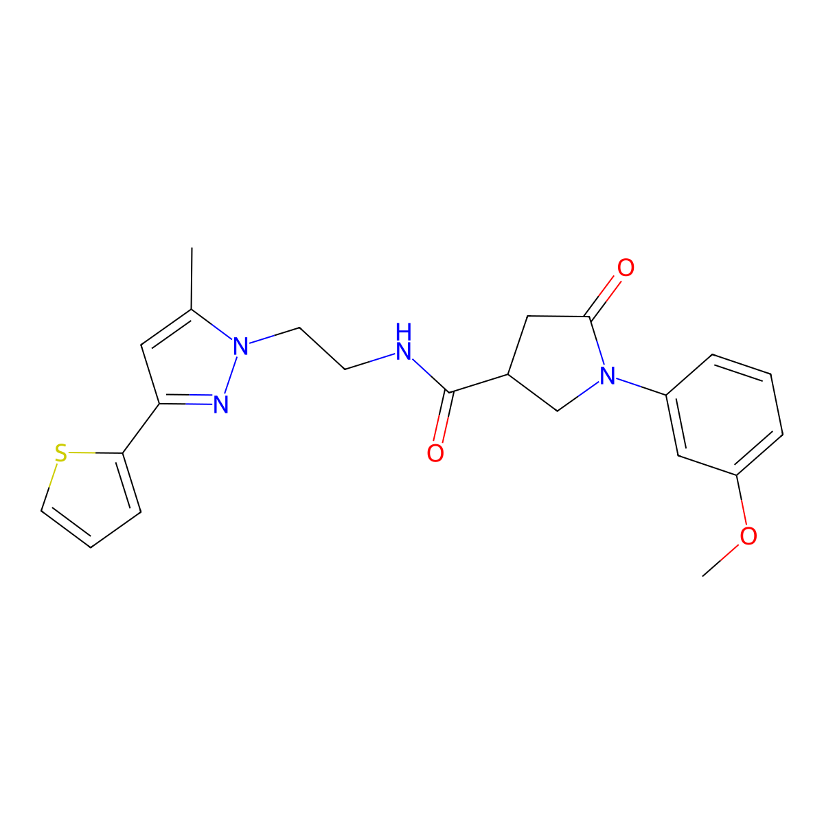 1-(3-methoxyphenyl)-N-{2-[5-methyl-3-(thiophen-2-yl)-1H-pyrazol-1-yl]ethyl}-5-oxopyrrolidine-3-carboxamide molecular structure, CAS 2034506-16-4