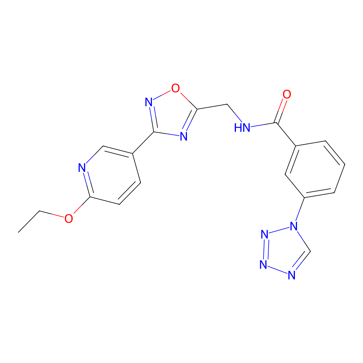 N-((3-(6-ethoxypyridin-3-yl)-1,2,4-oxadiazol-5-yl)methyl)-3-(1H-tetrazol-1-yl)benzamide molecular structure, CAS 2034506-17-5
