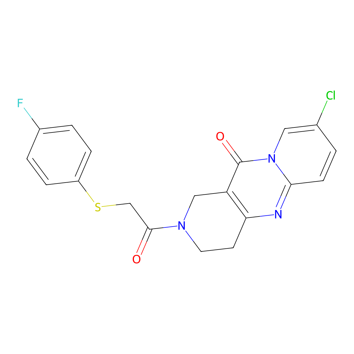 8-chloro-2-(2-((4-fluorophenyl)thio)acetyl)-3,4-dihydro-1H-dipyrido[1,2-a:4',3'-d]pyrimidin-11(2H)-one molecular structure, CAS 2034506-18-6