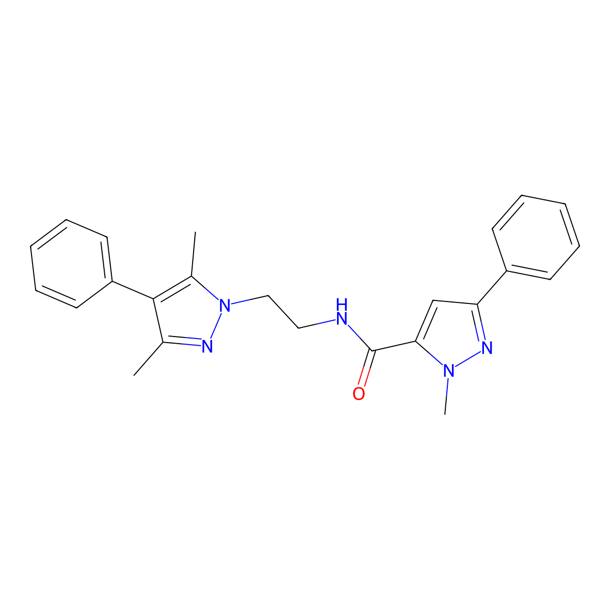N-[2-(3,5-dimethyl-4-phenyl-1H-pyrazol-1-yl)ethyl]-1-methyl-3-phenyl-1H-pyrazole-5-carboxamide molecular structure, CAS 2034506-19-7