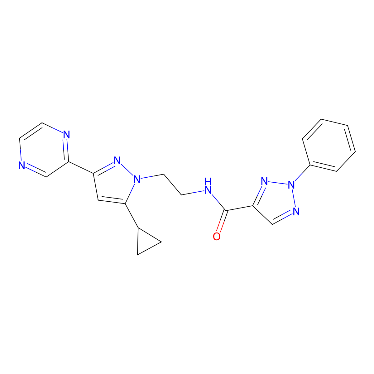 N-(2-(5-cyclopropyl-3-(pyrazin-2-yl)-1H-pyrazol-1-yl)ethyl)-2-phenyl-2H-1,2,3-triazole-4-carboxamide molecular structure, CAS 2034506-21-1