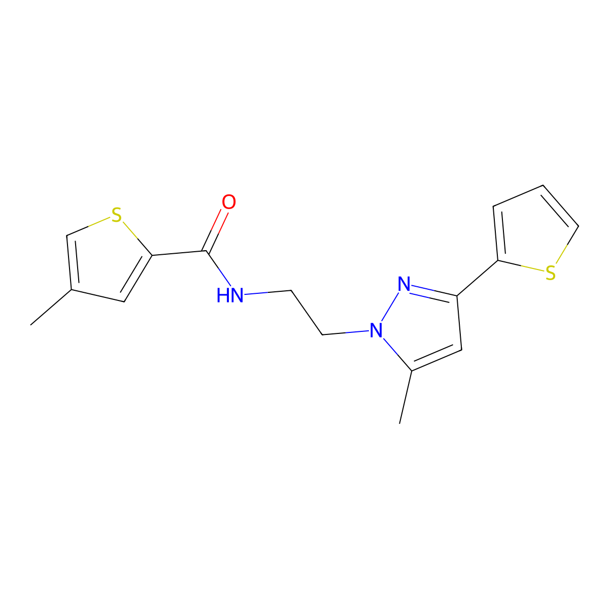 4-methyl-N-(2-(5-methyl-3-(thiophen-2-yl)-1H-pyrazol-1-yl)ethyl)thiophene-2-carboxamide molecular structure, CAS 2034506-22-2