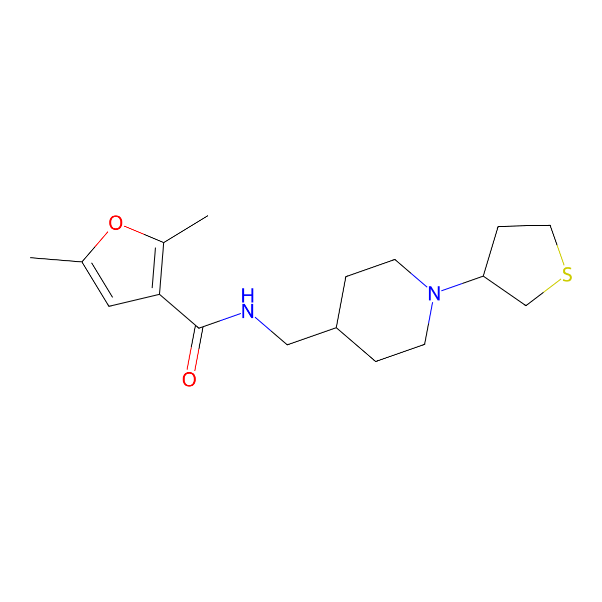 2,5-dimethyl-N-((1-(tetrahydrothiophen-3-yl)piperidin-4-yl)methyl)furan-3-carboxamide molecular structure, CAS 2034506-23-3