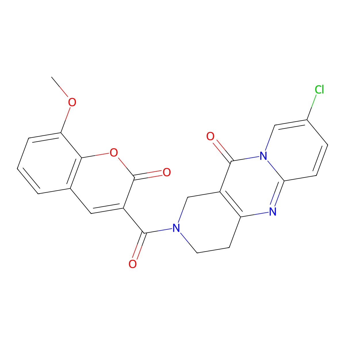 8-chloro-2-(8-methoxy-2-oxo-2H-chromene-3-carbonyl)-3,4-dihydro-1H-dipyrido[1,2-a:4',3'-d]pyrimidin-11(2H)-one molecular structure, CAS 2034506-24-4