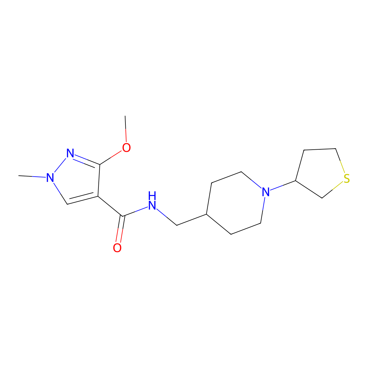 3-methoxy-1-methyl-N-((1-(tetrahydrothiophen-3-yl)piperidin-4-yl)methyl)-1H-pyrazole-4-carboxamide molecular structure, CAS 2034506-29-9
