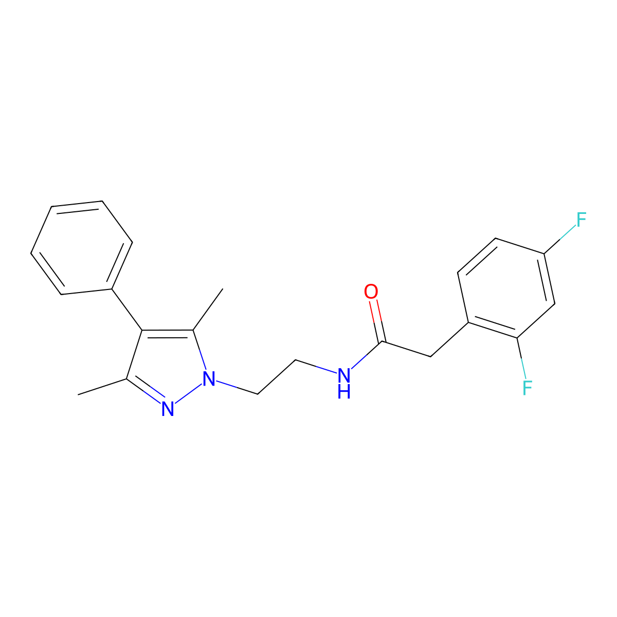 2-(2,4-difluorophenyl)-N-[2-(3,5-dimethyl-4-phenyl-1H-pyrazol-1-yl)ethyl]acetamide molecular structure, CAS 2034506-30-2