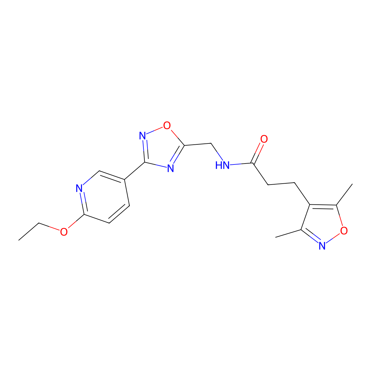 3-(3,5-dimethylisoxazol-4-yl)-N-((3-(6-ethoxypyridin-3-yl)-1,2,4-oxadiazol-5-yl)methyl)propanamide molecular structure, CAS 2034506-32-4
