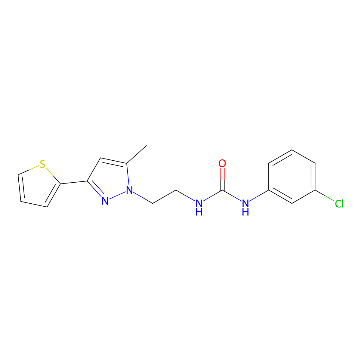 1-(3-chlorophenyl)-3-(2-(5-methyl-3-(thiophen-2-yl)-1H-pyrazol-1-yl)ethyl)urea molecular structure, CAS 2034506-34-6