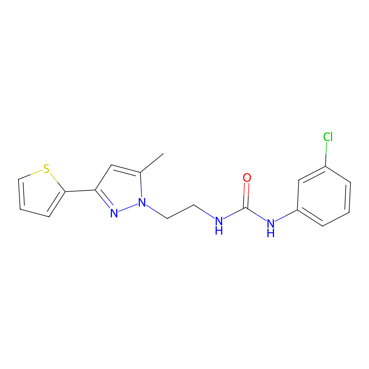 1-(3-chlorophenyl)-3-(2-(5-methyl-3-(thiophen-2-yl)-1H-pyrazol-1-yl)ethyl)urea molecular structure, CAS 2034506-34-6