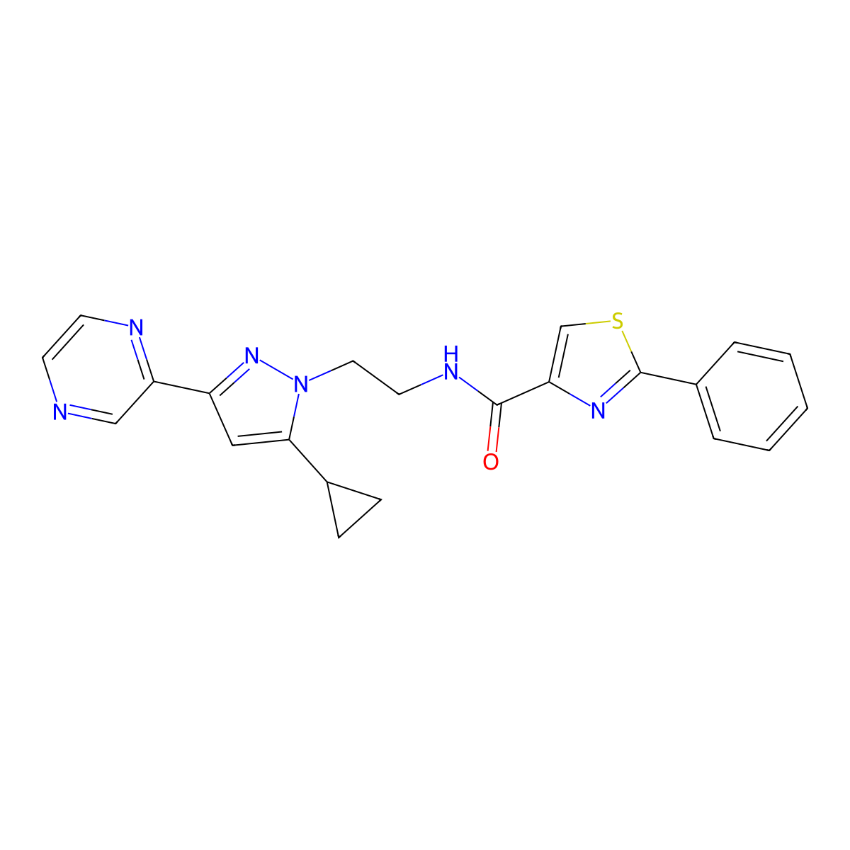 N-(2-(5-cyclopropyl-3-(pyrazin-2-yl)-1H-pyrazol-1-yl)ethyl)-2-phenylthiazole-4-carboxamide molecular structure, CAS 2034506-36-8