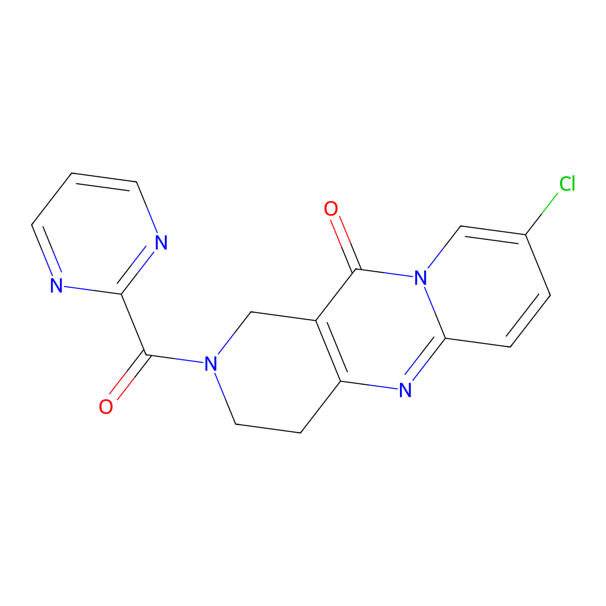 8-chloro-2-(pyrimidine-2-carbonyl)-3,4-dihydro-1H-dipyrido[1,2-a:4',3'-d]pyrimidin-11(2H)-one molecular structure, CAS 2034506-37-9