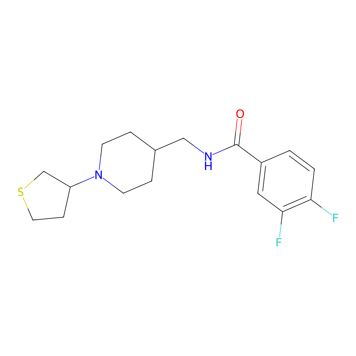 3,4-difluoro-N-((1-(tetrahydrothiophen-3-yl)piperidin-4-yl)methyl)benzamide molecular structure, CAS 2034506-40-4